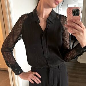 Equipment 100% silk lace sleeve blouse
